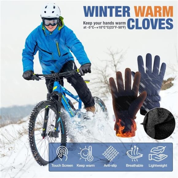 Men's Winter Ski Gloves Upgraded Windproof  Thermal with Touchscreen Fingers - Picture 5 of 6